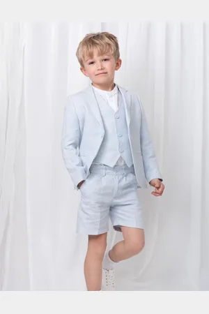 CARAMELO Boys Pale Blue Linen 3 Piece Blazer Short Set - Size: 12-18 months/18-24 months/2 years