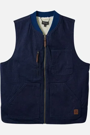 Brixton Rinse Denim/Sherpa Builders Abraham Reversible Vest Gilet - - Size: LARGE