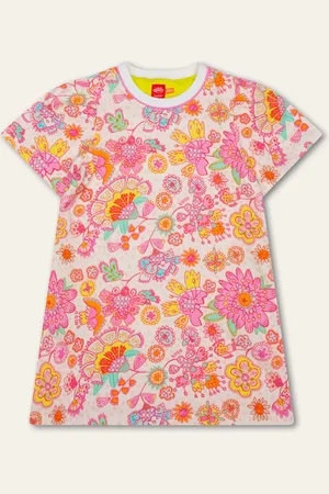 Oilily Girls Pink Multi Flower Sweatshirt Dress - Size: 3 years