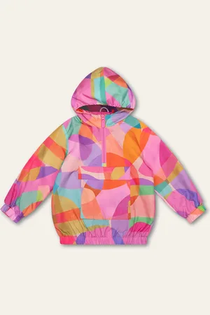 Oilily Girls Pink Multi Abstract Quarter Zip Windbreaker Jacket - Size: 3 years