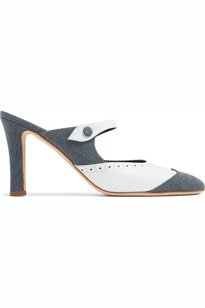 Manolo Blahnik 90mm Agathanu Denim & Leather Mules