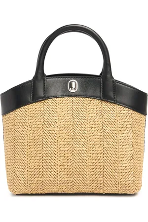 Small Tondo Raffia Top Handle Bag