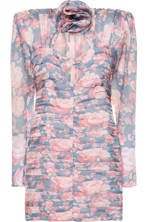 MAGDA BUTRYM Printed Silk Ruched Mini Dress