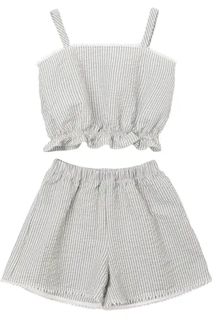 Il gufo Striped Seersucker Cotton Top & Shorts