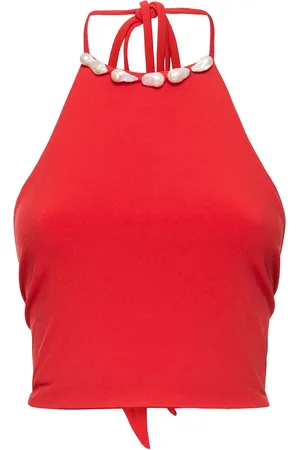 Sara Cristina Orchid Jersey Halter Neck Top W/ Pearls