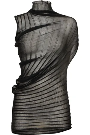 Victoria Beckham Draped Sheer Cotton High Neck Top