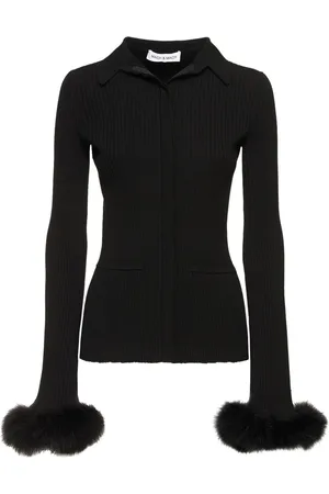 Mach & Mach Stretch Rib Knit Viscose Top W/ Feathers