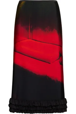 Jil Sander Printed Shiny Viscose Blend Midi Skirt