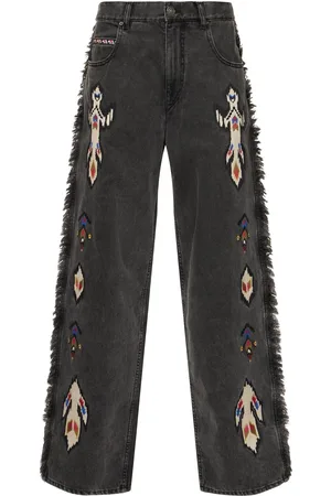 Marant Etoile Maella Embroidered Denim Wide Leg Jeans