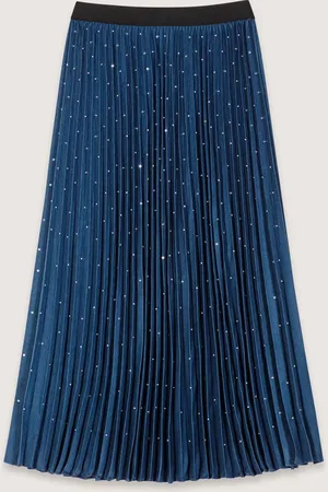 Maje Long Pleated Skirt With Studs
