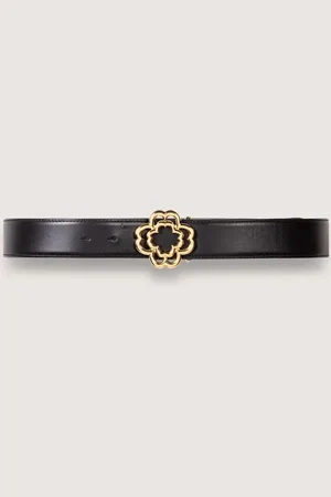 Maje Leather Belt With Clover Logo
