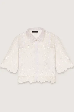 Maje Cropped Floral Guipure Shirt