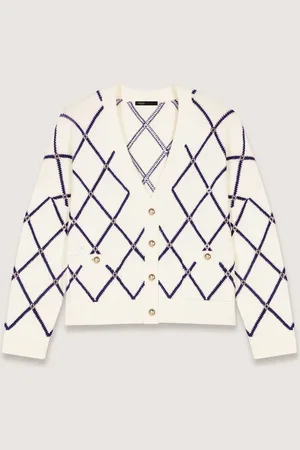 Maje Diamond Pattern Knitted Cardigan