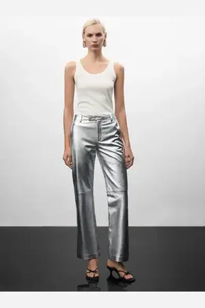 Leather Trousers & Pants - Silver - women - 42 products