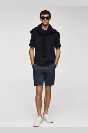 Slim-fit cotton micro-print bermuda shorts - Man