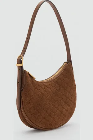 MANGO Suede shoulder bag with logo print
