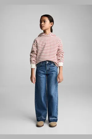 MANGO Wideleg low frayed hem jeans