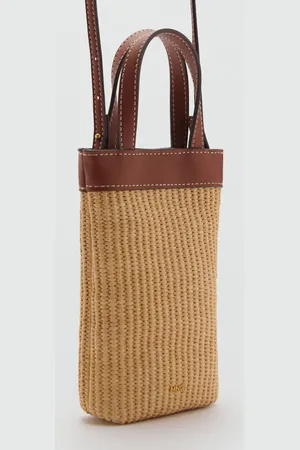 MANGO Raffia-effect crossbody mobile case