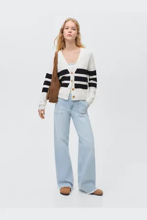 MANGO Wideleg low frayed hem jeans