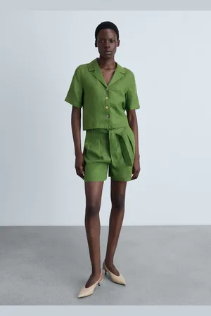 MANGO Linen shorts with belt