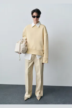MANGO Wideleg leather-effect trousers
