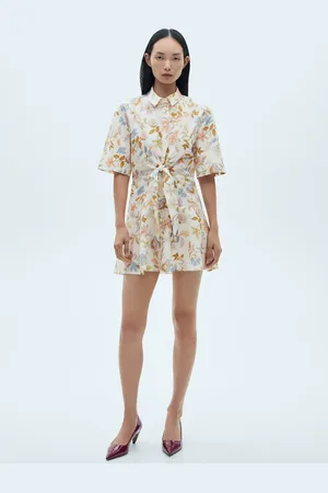 MANGO Floral-print dress with knot