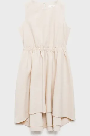 MANGO Linen dress with gathered detail