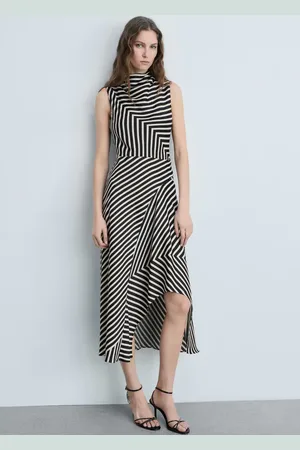MANGO Asymmetrical stripe-print dress