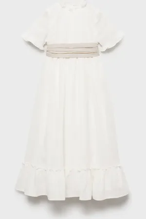 MANGO Ruffled linen dress