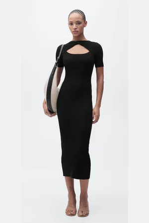 MANGO Ribbed midi-dress with slit neckline