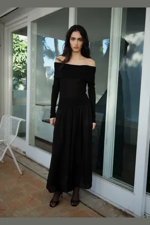 MANGO Off-the-shoulder dress in combined fabric