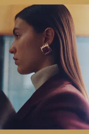 MANGO Combined square relief earrings