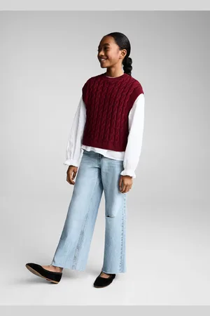 MANGO Wideleg low frayed hem jeans
