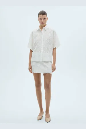 MANGO Floral-embroidered cotton skirt