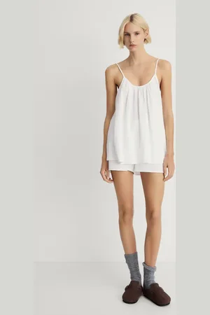 MANGO Plain cotton spaghetti-strap pyjama top