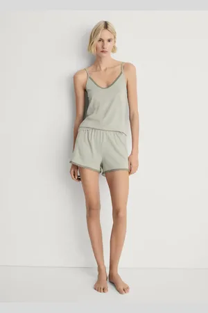 MANGO Cotton pyjama shorts with lace contrast