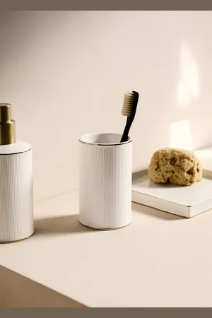 MANGO Stoneware bathroom glass with stripe detail