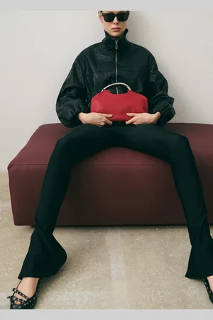 MANGO Leather shoulder bag with metal handle