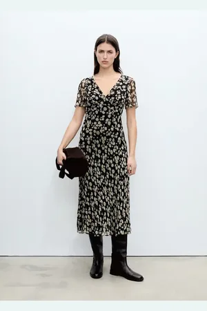MANGO Floral-print straight-fit midi-dress