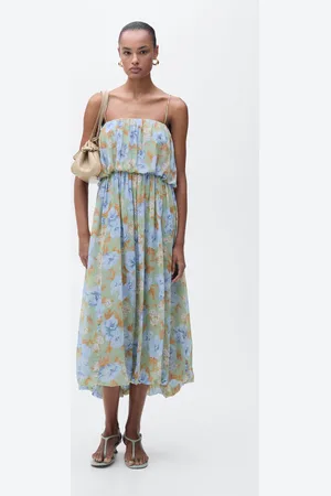 MANGO Floral-print dress with gathered waist