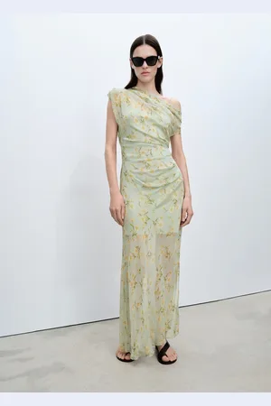 MANGO Semi-transparent floral-print draped dress