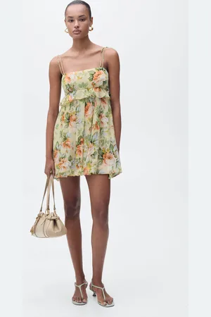 MANGO Short floral-print dress with ruffle detail