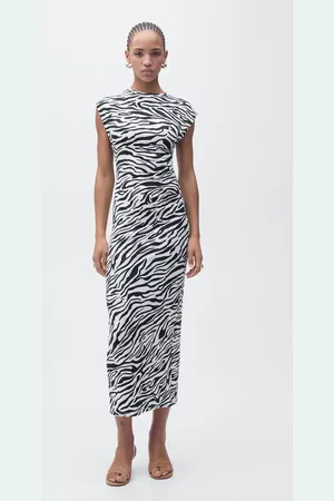 MANGO Zebra-print fitted midi-dress