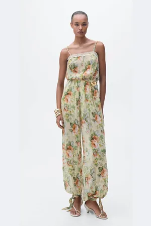 MANGO Long floral jumpsuit with puffed hem