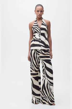 MANGO Linen zebra-print halter waistcoat