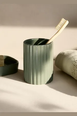 MANGO Striped stoneware bathroom tumbler