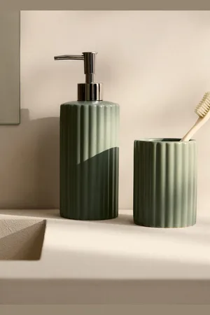 MANGO Striped stoneware soap dispenser