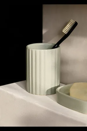 MANGO Striped stoneware bathroom tumbler