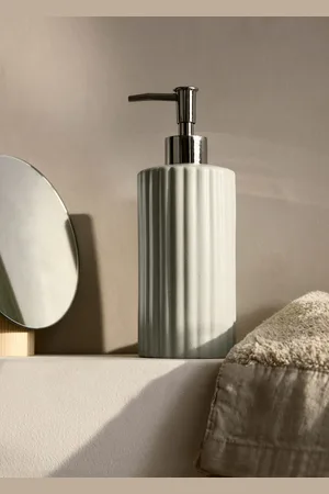 MANGO Striped stoneware soap dispenser