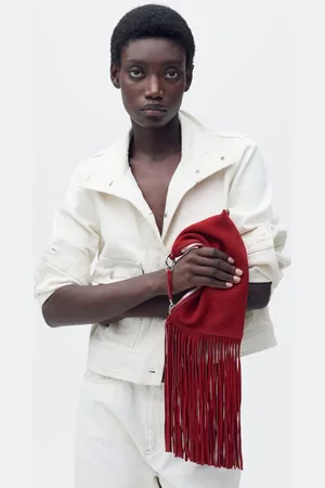 MANGO Leather handbag with fringes